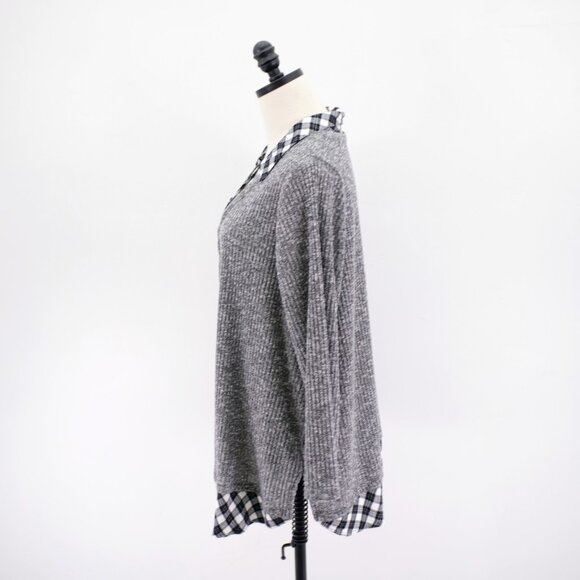Catherines Gray Black Plaid Ribbed Sweater Over Button Front 1 Piece‎ Top 1X - Picture 6 of 10